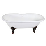 Kingston Brass Aqua Eden VCT7DE7232NL5 72-Inch Cast Iron Double Ended Clawfoot Tub with 7-Inch Faucet Drillings, White/Oil Rubbed Bronze