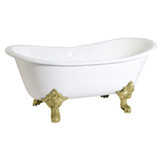 Kingston Brass Aqua Eden VCTNDS6731NL2 67-Inch Cast Iron Double Slipper Clawfoot Tub (No Faucet Drillings), White/Polished Brass