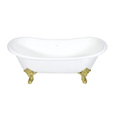 Kingston Brass Aqua Eden VCTNDS7231NL2 72-Inch Cast Iron Double Slipper Clawfoot Tub (No Faucet Drillings), White/Polished Brass