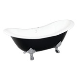 Kingston Brass Aqua Eden VBT7D7231NC1 72-Inch Cast Iron Double Slipper Clawfoot Tub with 7-Inch Faucet Drillings, Black/White/Polished Chrome