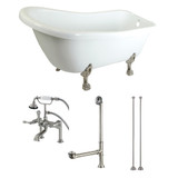 Kingston Brass Aqua Eden KTDE692823C8 67-Inch Acrylic Single Slipper Clawfoot Tub Combo with Faucet and Supply Lines, White/Brushed Nickel