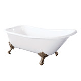 Kingston Brass Aqua Eden VCT7D6630NF8 67-Inch Cast Iron Single Slipper Clawfoot Tub with 7-Inch Faucet Drillings, White/Brushed Nickel