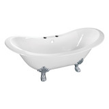 Kingston Brass Aqua Eden VCT7DS6130NC1 61-Inch Cast Iron Double Slipper Clawfoot Tub with 7-Inch Faucet Drillings, White/Polished Chrome