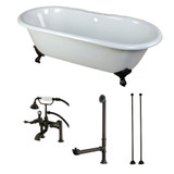 Kingston Brass Aqua Eden KCT7D663013C5 66-Inch Cast Iron Double Ended Clawfoot Tub Combo with Faucet and Supply Lines, White/Oil Rubbed Bronze