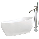 Kingston Brass Aqua Eden KTRS723432A1 71-Inch Acrylic Single Slipper Freestanding Tub Combo with Faucet and Drain, White/Polished Chrome