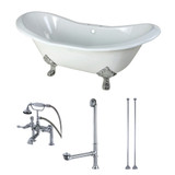 Kingston Brass  Aqua Eden KCT7D7231C1 72-Inch Cast Iron Double Slipper Clawfoot Tub Combo with Faucet and Supply Lines, White/Polished Chrome