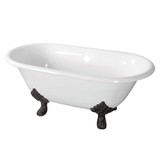 Kingston Brass Aqua Eden VCTND603119NC0 60-Inch Cast Iron Double Ended Clawfoot Tub (No Faucet Drillings), White/Matte Black