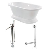 Kingston Brass Aqua Eden KT7PE672824B1 67-Inch Acrylic Double Ended Pedestal Tub Combo with Faucet and Supply Lines, White/Polished Chrome