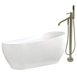 Kingston Brass Aqua Eden KTRS723432A8 71-Inch Acrylic Single Slipper Freestanding Tub Combo with Faucet and Drain, White/Brushed Nickel