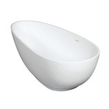 Kingston Brass Aqua Eden VRTOV683321 Arcticstone 67" Egg Shaped Solid Surface Freestanding Tub with Drain, Glossy White/Matte White