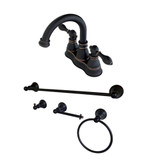 Kingston Brass Fauceture FSK1616ACL 4 in. Centerset Bathroom Faucet with 4-Piece Bathroom Accessories, Naples Bronze