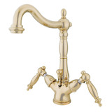 Kingston Brass  KS1432TL Heritage Two-Handle Bathroom Faucet with Brass Pop-Up and Cover Plate, Polished Brass