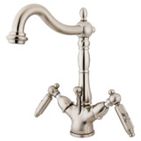 Kingston Brass KS1438GL Victorian Two-Handle Bathroom Faucet with Brass Pop-Up and Cover Plate, Brushed Nickel