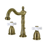 Kingston Brass KB1973PX Heritage Widespread Bathroom Faucet with Brass Pop-Up, Antique Brass