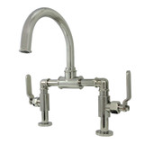 Kingston Brass  KS2176KL Whitaker Industrial Style Bridge Bathroom Faucet with Pop-Up Drain, Polished Nickel