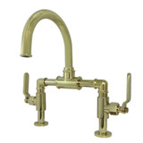 Kingston Brass  KS2172KL Whitaker Industrial Style Bridge Bathroom Faucet with Pop-Up Drain, Polished Brass