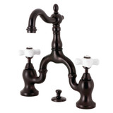 Kingston Brass KS7975PX English Country Bridge Bathroom Faucet with Brass Pop-Up, Oil Rubbed Bronze