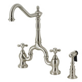 Kingston Brass KS7758AXBS English Country Bridge Kitchen Faucet with Brass Sprayer, Brushed Nickel