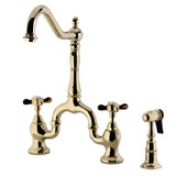 Kingston Brass KS7752BEXBS Essex Bridge Kitchen Faucet with Brass Sprayer, Polished Brass