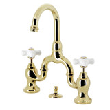 Kingston Brass KS7992PX English Country Bridge Bathroom Faucet with Brass Pop-Up, Polished Brass