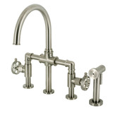 Kingston Brass  KS2338RKX Webb Bridge Kitchen Faucet with Brass Sprayer, Brushed Nickel