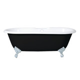 Kingston Brass Aqua Eden VBT7D663013NB1 66-Inch Cast Iron Double Ended Clawfoot Tub with 7-Inch Faucet Drillings, Black/White/Polished Chrome