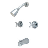 Kingston Brass KB241AX Magellan Twin Handle Tub & Shower Faucet With Decor Cross Handle, Polished Chrome