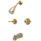 Kingston Brass KB242AL Magellan Twin Handle Tub & Shower Faucet With Decor Lever Handle, Polished Brass