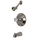 Kingston Brass KB2638WCL Celebrity Tub & Shower Faucet With Single Crystal Octagonal Knob Handle, Brushed Nickel
