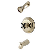 Kingston Brass KB3632PKX Duchess Tub and Shower Faucet with Cross Handle, Polished Brass
