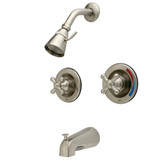 Kingston Brass  KB668AX Vintage Twin Handles Tub Shower Faucet Pressure Balanced With Volume Control, Brushed Nickel