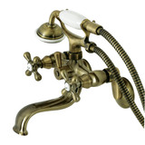Kingston Brass KS226AB Kingston Wall Mount Tub Faucet with Hand Shower, Antique Brass