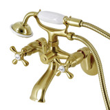 Kingston Brass KS266SB Kingston Wall Mount Clawfoot Tub Faucet with Hand Shower, Brushed Brass