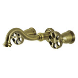 Kingston Brass KS3023RX Belknap Two-Handle Wall Mount Tub Faucet, Antique Brass