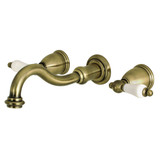 Kingston Brass KS3023PL Restoration Two-Handle Wall Mount Tub Faucet, Antique Brass