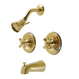 Kingston Brass KB667AX Vintage Twin Handles Tub Shower Faucet, Brushed Brass