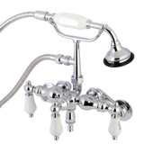 Kingston Brass AE424T1 Aqua Vintage 3-3/8 Inch Adjustable Wall Mount Clawfoot Tub Faucet with Hand Shower, Polished Chrome