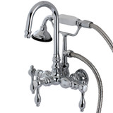 Kingston Brass Aqua Vintage AE8T1TAL Tudor Wall Mount Clawfoot Tub Faucet with Hand Shower, Polished Chrome