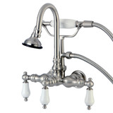 Kingston Brass AE11T8 Aqua Vintage Wall Mount Clawfoot Tub Faucet with Hand Shower, Brushed Nickel