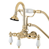 Kingston Brass AE11T2 Aqua Vintage Wall Mount Clawfoot Tub Faucet with Hand Shower, Polished Brass