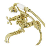 Kingston Brass KS225PB Kingston Wall Mount Clawfoot Tub Faucet with Hand Shower, Polished Brass