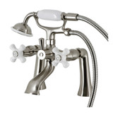 Kingston Brass KS268PXSN Kingston Deck Mount Clawfoot Tub Faucet with Hand Shower, Brushed Nickel