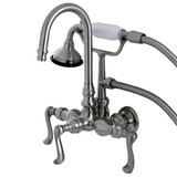 Kingston Brass Aqua Vintage AE7T8FL Royale Wall Mount Clawfoot Tub Faucet with Hand Shower, Brushed Nickel