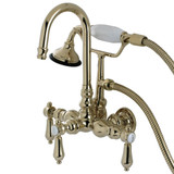 Kingston Brass Aqua Vintage AE7T2BAL Heirloom Wall Mount Clawfoot Tub Faucet with Hand Shower, Polished Brass