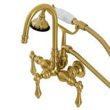 Kingston Brass  AE7T7 Aqua Vintage Wall Mount Clawfoot Tub Faucet with Hand Shower, Brushed Brass
