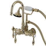 Kingston Brass Aqua Vintage AE7T2TAL Tudor Wall Mount Clawfoot Tub Faucet with Hand Shower, Polished Brass