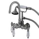 Kingston Brass Aqua Vintage AE7T8WLL Wilshire Wall Mount Clawfoot Tub Faucet with Hand Shower, Brushed Nickel