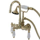 Kingston Brass Aqua Vintage AE7T2WLL Wilshire Wall Mount Clawfoot Tub Faucet with Hand Shower, Polished Brass