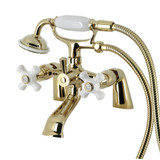 Kingston Brass KS267PXPB Kingston Deck Mount Clawfoot Tub Faucet with Hand Shower, Polished Brass