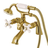 Kingston Brass KS267PXSB Kingston Deck Mount Clawfoot Tub Faucet with Hand Shower, Brushed Brass